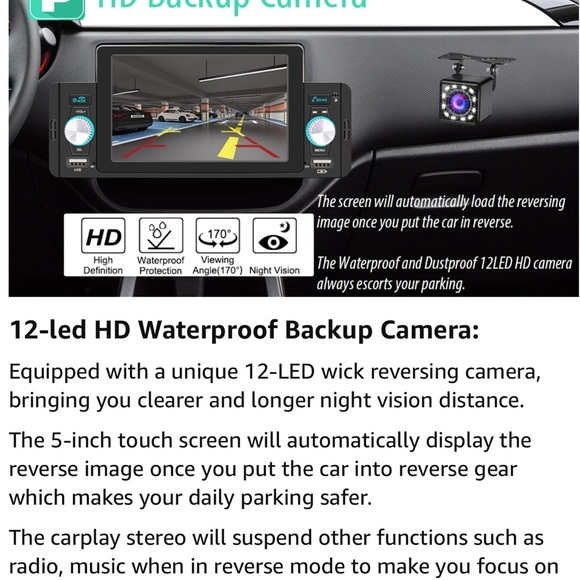NEW 5 inch Din car stereo Bluetooth, remote control, touchscreen back up camera - Picture 10 of 16